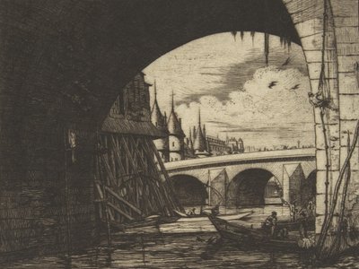 Archway, Pont Notre-Dame, Paris, 1853. af Charles Meryon