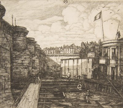 Bain-froid Chevrier Chevriers kolde badeanstalt, eller The School Baths, Paris, 1864. af Charles Meryon