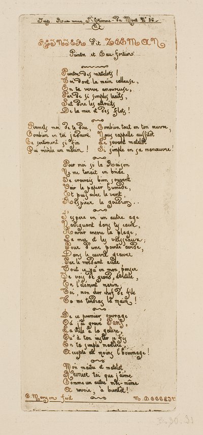 Dedikatoriske vers af Meryon til Reinier Nooms, kaldet Zeeman af Charles Meryon