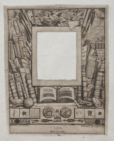 Design til en ramme til portrættet af Armand Guéraud, 1862. af Charles Meryon