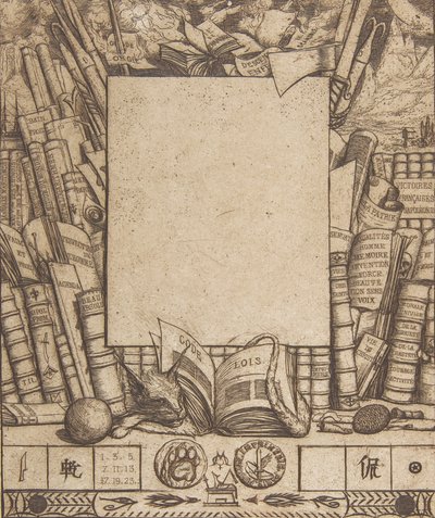 Design til en ramme til portrættet af Armand Guéraud, 1862. af Charles Meryon