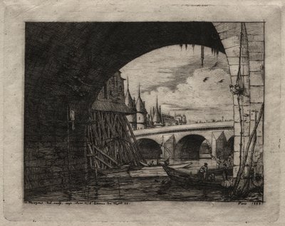 Etchings of Paris: An Arch of the Notre Dame Bridge, 1853. af Charles Meryon
