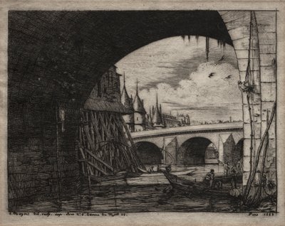 Etchings of Paris: An Arch of the Notre Dame Bridge, 1853. af Charles Meryon