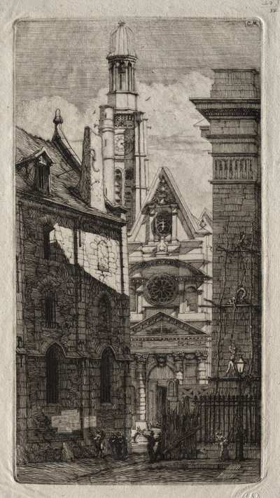 Ætsninger af Paris: St. Stephen af Bjergets kirke af Charles Meryon