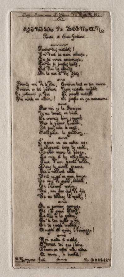 Etchings of Paris: Dedikation til Reynier Nooms, kaldet Zeeman, 1854. af Charles Meryon