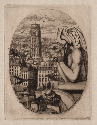 Etchings of Paris: The Gargoyle, 1853. af Charles Meryon