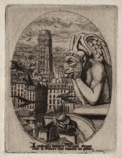 Etchings of Paris: The Gargoyle, 1853. af Charles Meryon
