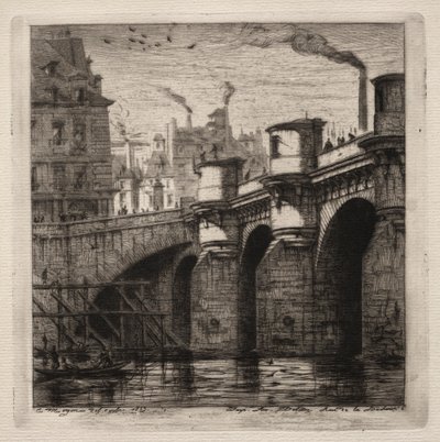 Ætsninger af Paris: Den nye bro af Charles Meryon