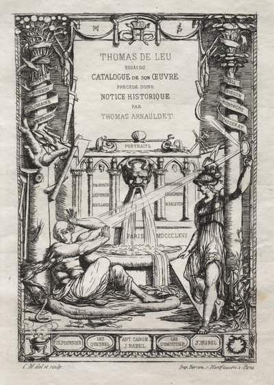 Frontispice til et katalog over graveringerne af Thomas de Leu, 1866. af Charles Meryon