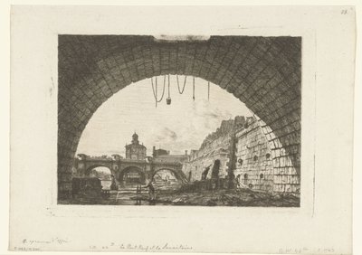 Se på Pont-Neuf af under boog Pont-au-Change i Paris Pont Neuf og Samaritaine fra under den første bue af Pont au Change af Charles Meryon