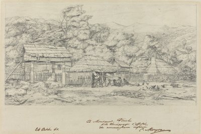 Indfødte kornmagasiner og boliger på Akaroa, Banks Island af Charles Meryon
