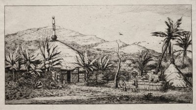 Ny Kaledonien: Stor indfødt hytte på vejen fra Balade til Puebo, 1845 af Charles Meryon