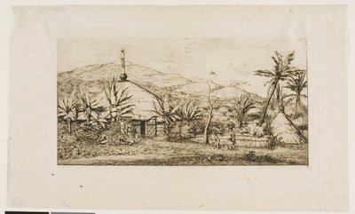 Ny Kaledonien: Stor indfødt hytte på vejen fra Balade til Puépo, 1845 af Charles Meryon
