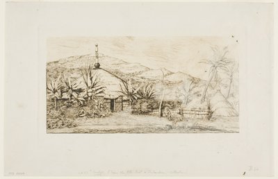 Ny Kaledonien: Stor indfødt hytte på vejen fra Balade til Puépo, 1845 af Charles Meryon