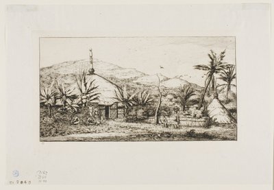 Ny Kaledonien: Stor indfødt hytte på vejen fra Balade til Puépo, 1845 af Charles Meryon