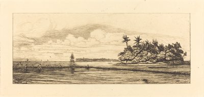 Oceanien, øer i Uvea (Wallis); Peche aux palmes, 1845 (Oceanien: Fiskeri, nær øer med palmer i Uea- eller Wallis-gruppen) af Charles Meryon