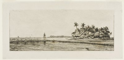 Oceanien: Fiskeri, nær øer med palmer i Uea eller Wallis Group, 1845 af Charles Meryon
