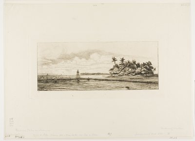 Oceanien: Fiskeri, nær øer med palmer i Uea eller Wallis Group, 1845 af Charles Meryon