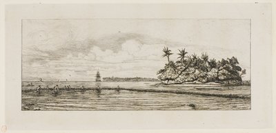 Oceanien: Fiskeri, nær øer med palmer i Uea eller Wallis Group, 1845 af Charles Meryon