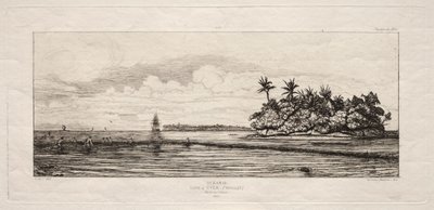 Oceanien: Fiskeri nær øer med palmer i Uea eller Wallis Group, 1845 af Charles Meryon