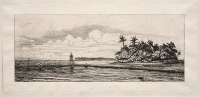 Oceanien: Fiskeri nær øer med palmer i Uea eller Wallis Group, 1863. af Charles Meryon