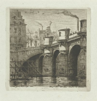 Pont Neuf over Seinen i Paris Den nye bro Etchings on Paris (serietitel) af Charles Meryon