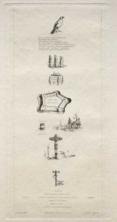 Rebus: Beranger var ikke rigtig stærk, for han havde aldrig nøglen til markerne, 1863. af Charles Meryon