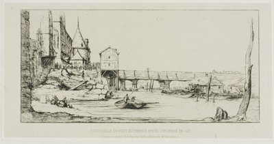 Gangbroen, der midlertidigt erstattede Pont-au-Change, Paris, efter branden i 1621 af Charles Meryon