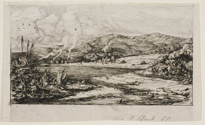 Den lille franske koloni ved Akaroa, 1845 af Charles Meryon