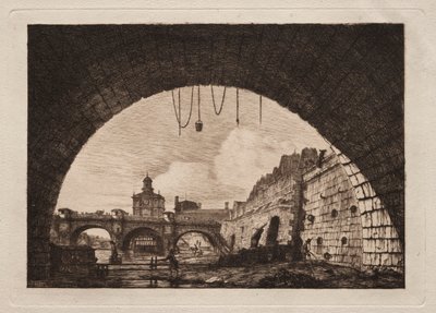 Den nye bro og Samaritaine set fra under den første bue..., 1855. af Charles Meryon