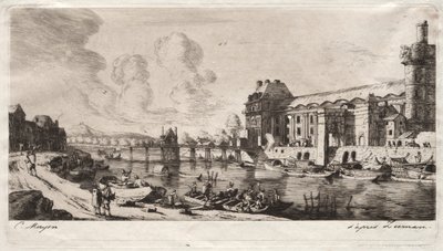 Pavillon de Mademoiselle og en del af Louvre af Charles Meryon