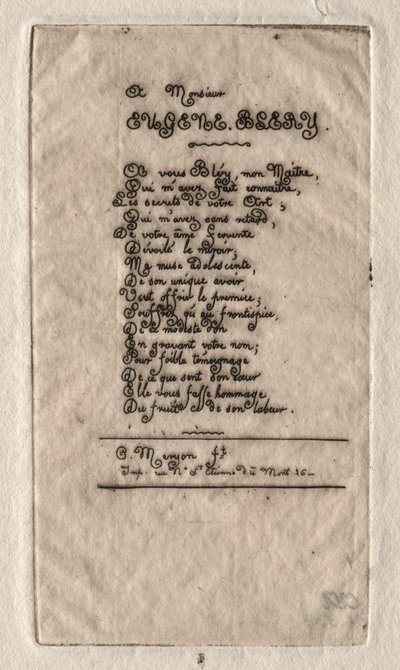 Vers til Eugene Bléry af Charles Meryon
