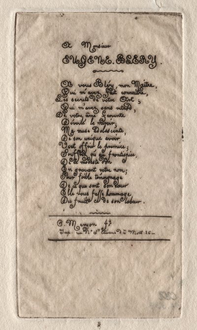 Vers til Eugène Bléry, 1854. af Charles Meryon
