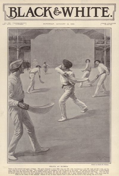 Den baskiske sport pelota bliver spillet i Olympia, London (litho) af Charles Mills (after) Sheldon