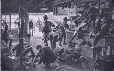Boere plyndrer en butik i Grange River-ejendommen, illustration fra After Pretoria: The Guerilla War, 1902 af Charles Mills Sheldon