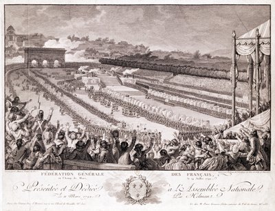 Festival of the Federation, 14. juli 1790, ved Champ de Mars, slutningen af det 18. århundrede, indgraveret af Isidore Stanislas Helman (1743-1809) af Charles Monnet
