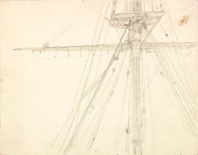 Detalje af Mast og Rigging blyant på papir af Charles Napier Hemy