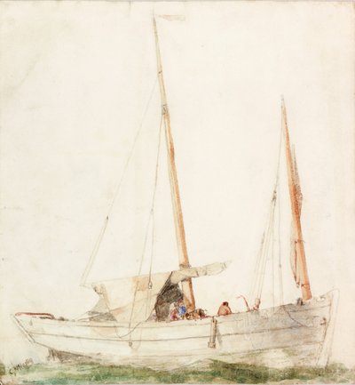 Sejlbåd (blyant og akvarel på papir) af Charles Napier Hemy
