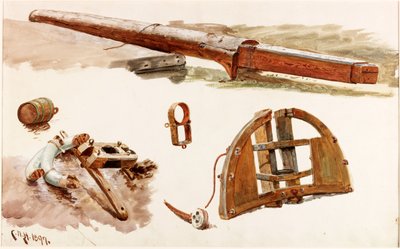 Studier af bådbeslag (bc og wc på papir) af Charles Napier Hemy