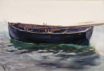 Undersøgelse af båd (olie på papir (klæbet på kort)) af Charles Napier Hemy