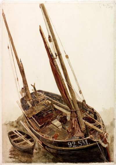 Undersøgelse af en fiskerbåd og jolle (kropsfarve) af Charles Napier Hemy