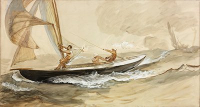 Studie af en kapsejlads (kropsfarve og akvarel på papir) af Charles Napier Hemy
