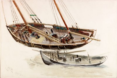 To studier af en trawler (bc, blyant og wc på papir) af Charles Napier Hemy