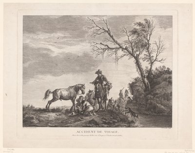 Rejsende under et mellemlanding Ulykke på rejsen. (titel på objekt) af Charles Nicolas Cochin (II)