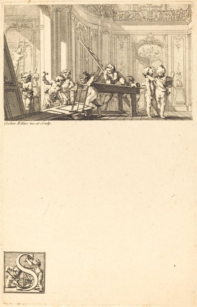 Putti forbereder indretningen af et palæ af Charles Nicolas Cochin II