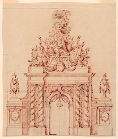 Design til en malet dekoration til ære for en fransk general, der havde været guvernør for en kronprins af Charles Nicolas Cochin the younger