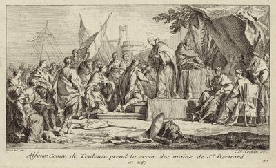 Alfons I, greve af Toulouse, tager korset fra Bernard af Clairvaux