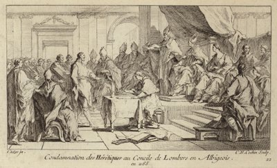 Fordømmelse af katharerne som kættere ved Council of Lombers, Frankrig af Charles Nicolas II Cochin