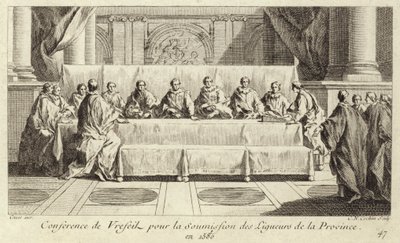 Konference for indsendelse af medlemmer af den katolske liga i Languedoc af Charles Nicolas II Cochin