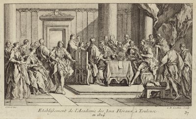 Etablering af Academie des Jeux Floraux, det ældste litterære samfund i den vestlige verden, Toulouse, Frankrig af Charles Nicolas II Cochin